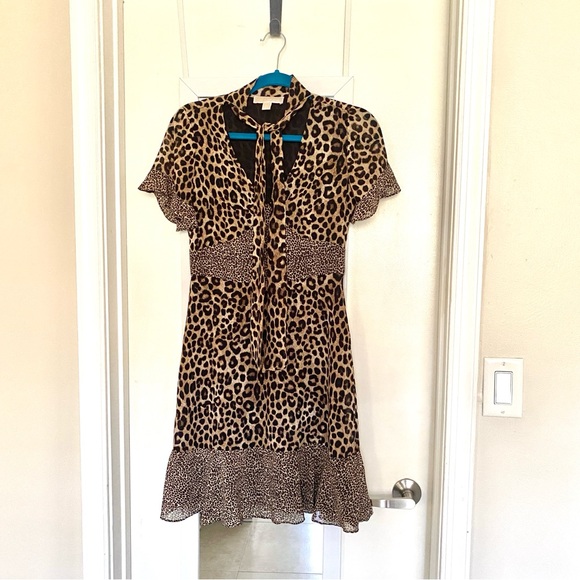 Michael Kors Cheetah Panther Leopard Animal Print Chiffon Dress - Picture 2 of 12